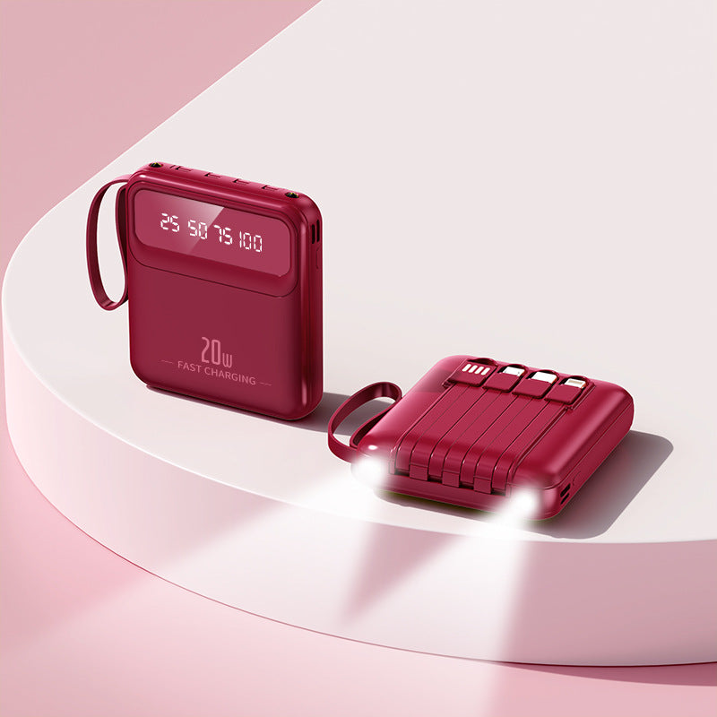 Mini 20000 MA Portable Power Bank With Cable